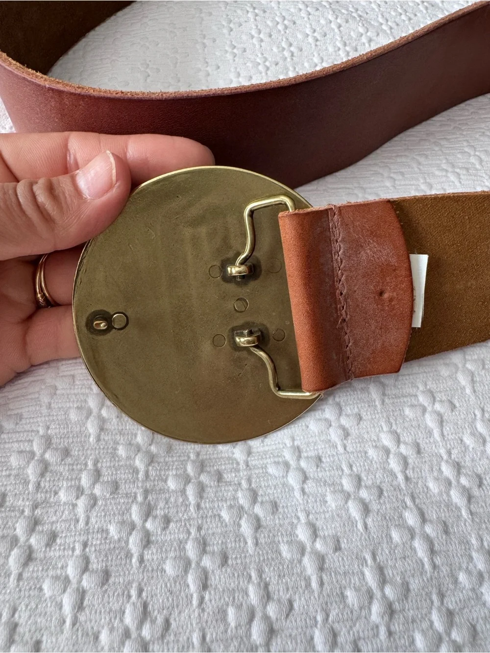 Vintage GAP Brown Cognac Belt Brass Medallion Buckle Size Large